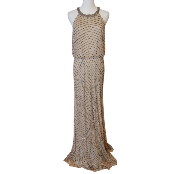 Adrianna Papell Beaded Halter Evening Gown Size 12 - Picture 3 of 8